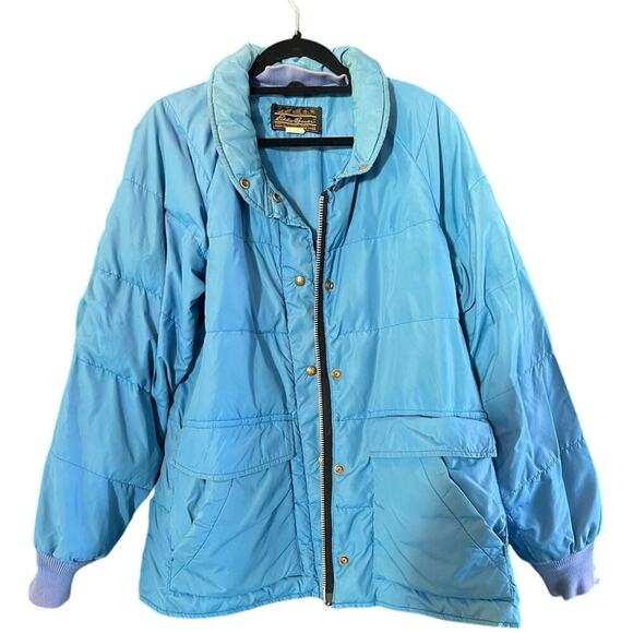 Vintage Eddie Bauer Women's Blue Puffer chore coat Jacket large - Picture 1 of 5
